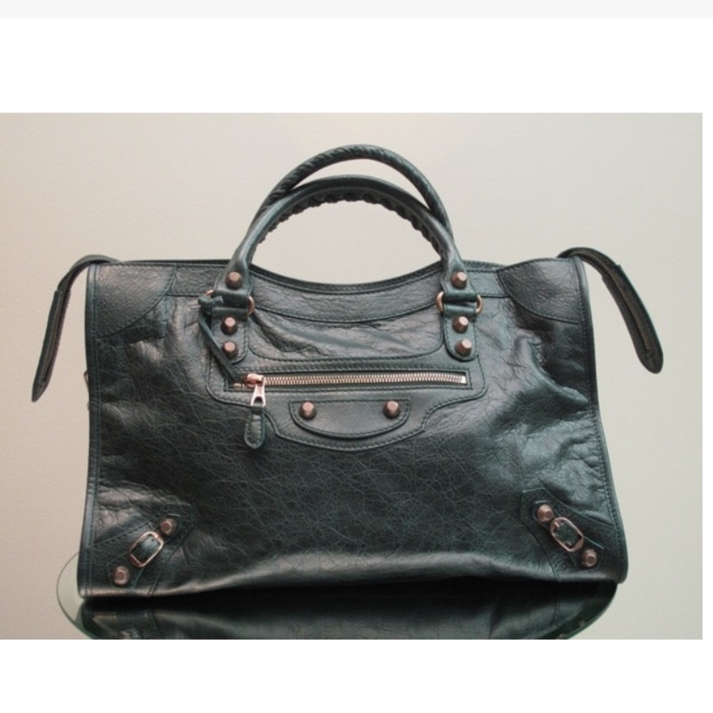 Balenciaga 2012 Giant City Motorcycle Bag - Dark Green/Teal Leather Satchel